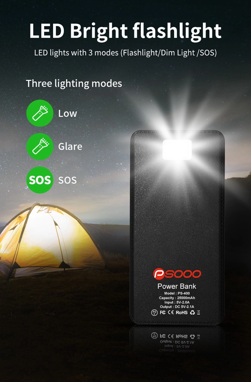 Portable Outdoor Style 10000 20000 30000 50000mAh Travel Waterproof USB/Type-C /Micro Mobile Phone Share Charger Mini Solar Power Bank with Flash Light