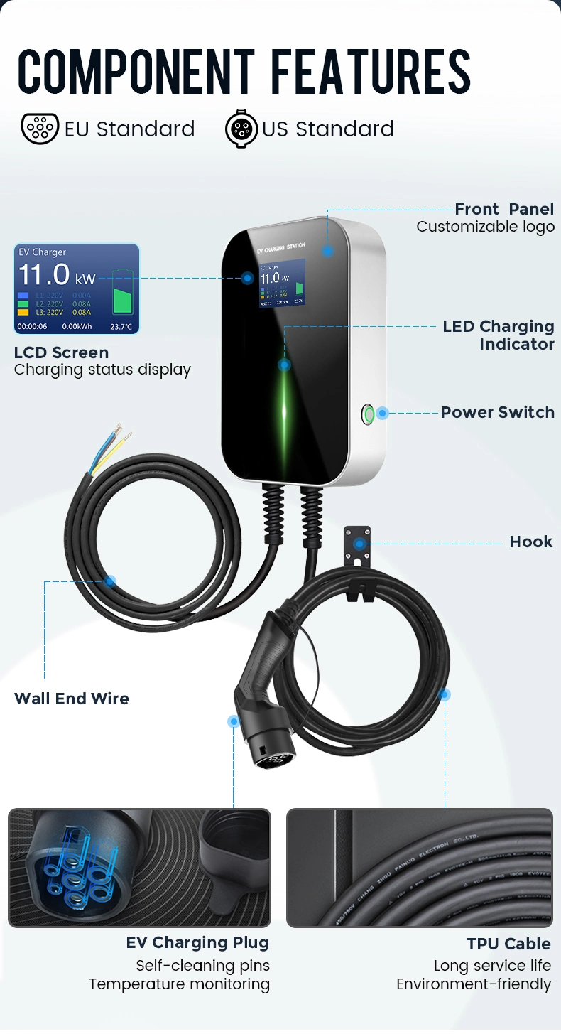 Evse Electric Car Charging Station 11kw Wallbox with Type 2 Plug